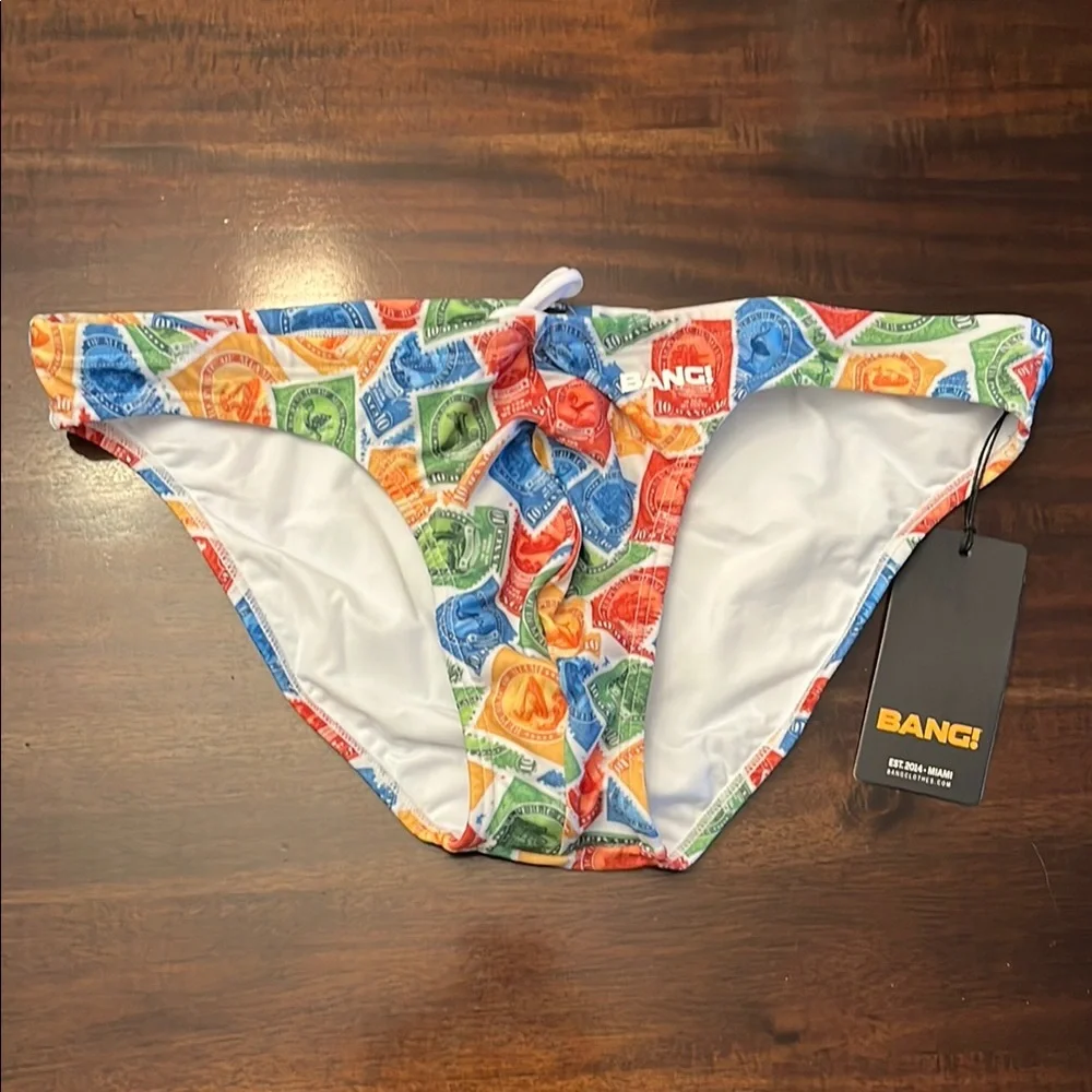 ⭐️🏳️‍🌈 BANG! Colorful Stamp Print Swim Briefs - Picture 2 of 8
